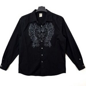 Avirex Black Embroidered Long Sleeve Shirt Men's Size XL Streetwear